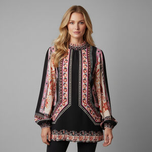 HaLife Bohemian Black Pink Floral Blouse Size M